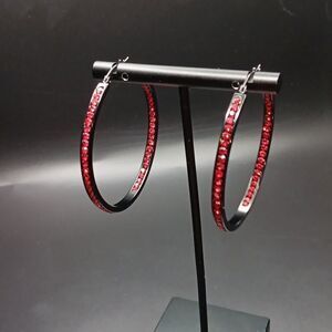 Cinily Stainless Steel Hypoallergenic‎ Big Hoop Earrings Black and Red 2"